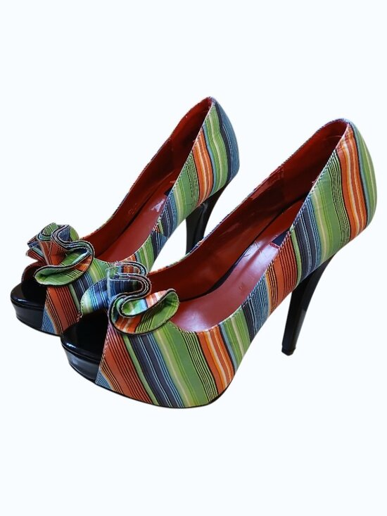 Pin Up Couture Shoes - PIN UP COUTURE Stiletto Striped Fabric Pumps